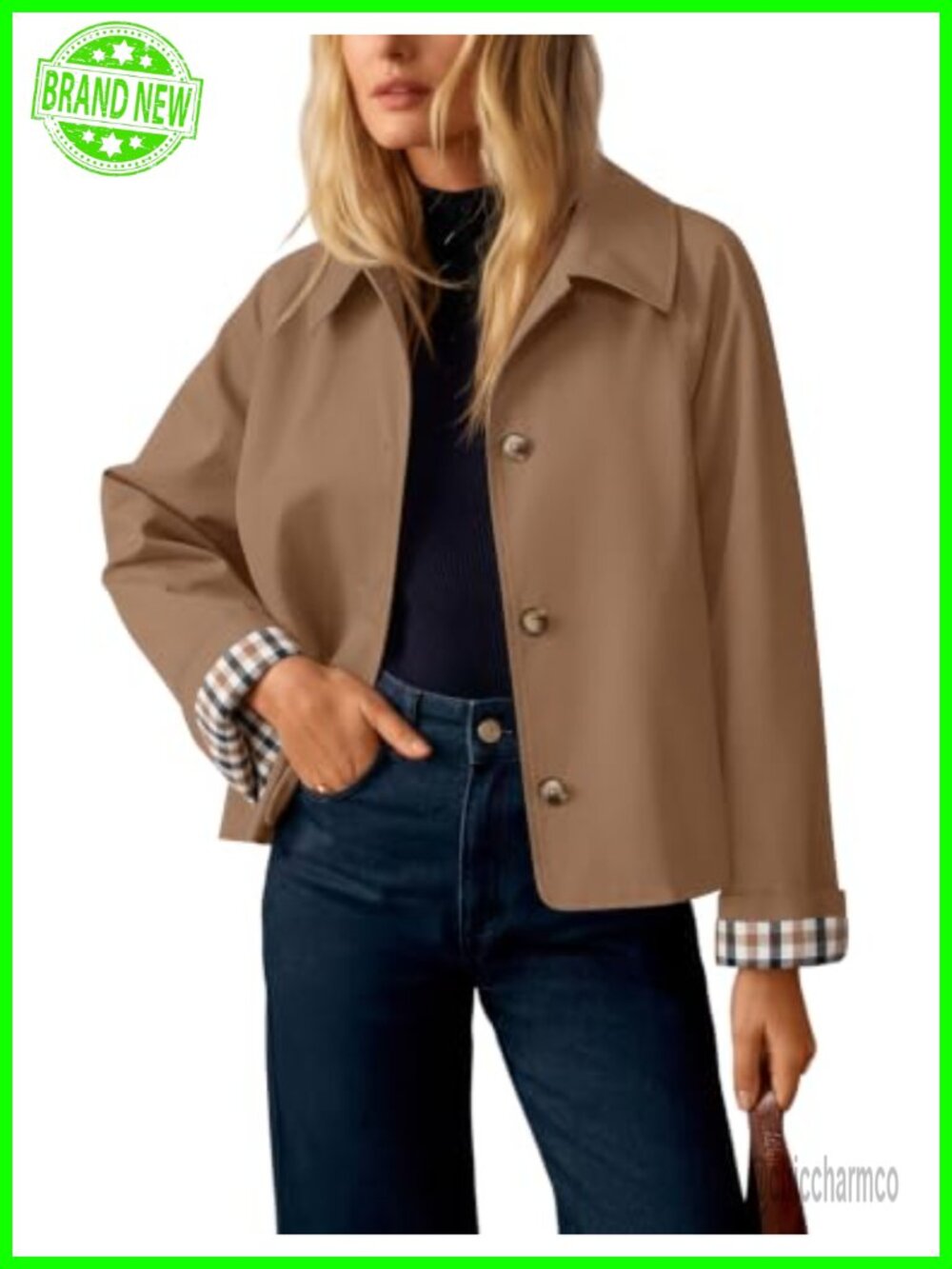 Cropped Trench Coat Plaid Button Front Fall Jacket